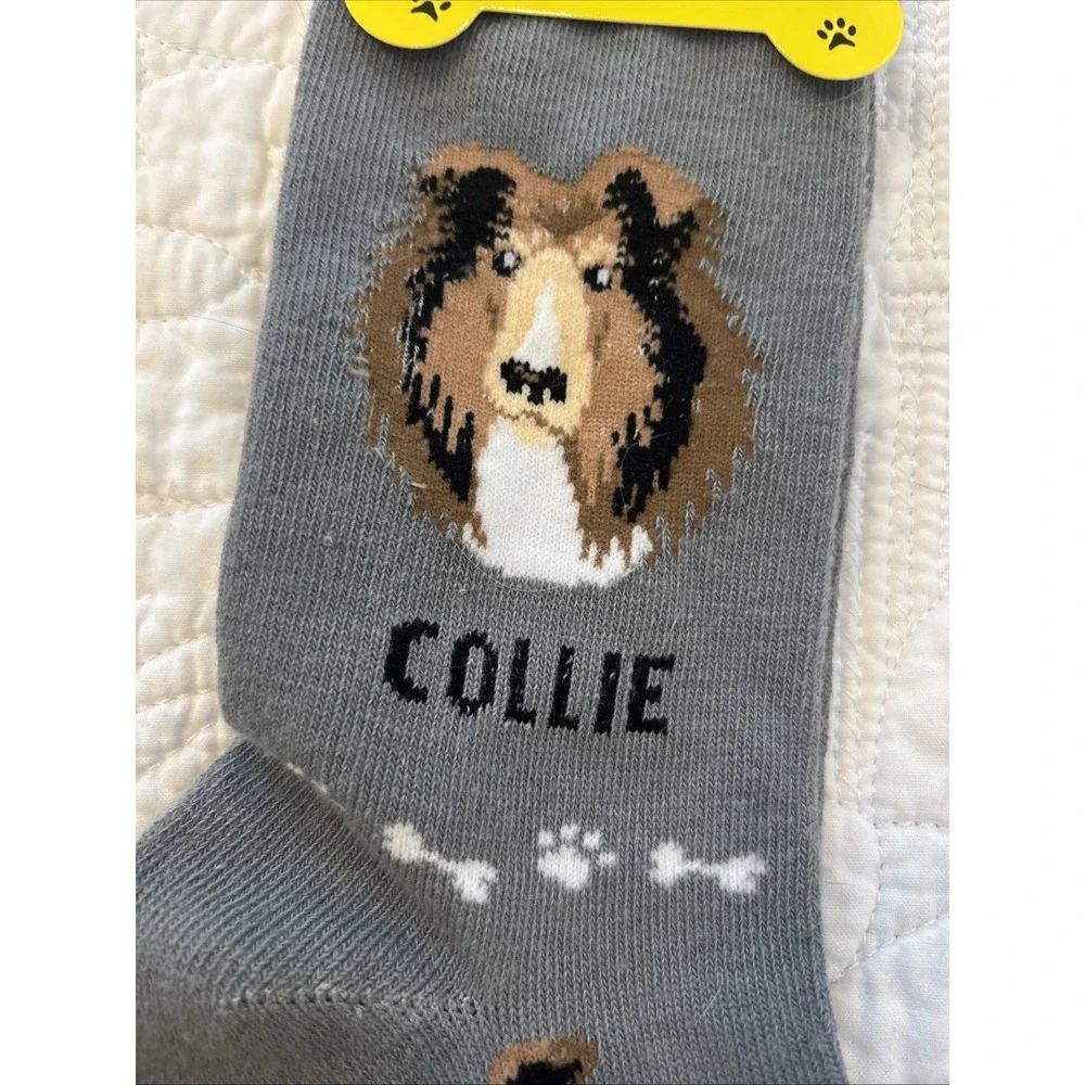 Foozy's Canine Collection Collie Socks Women SZ 9-11 Gray Polyester Blend New
